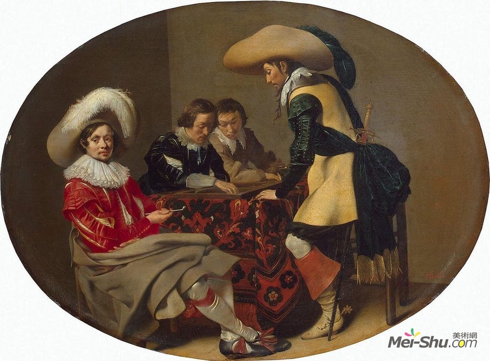 威廉·康奈利斯·杜斯特(Willem Cornelisz Duyster)高清作品《官员演奏三轮摩托车》