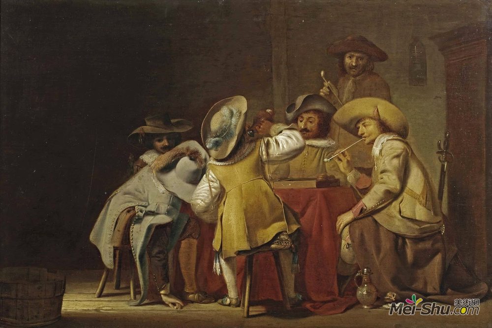 威廉·康奈利斯·杜斯特(Willem Cornelisz Duyster)高清作品《官员演奏三轮摩托车》