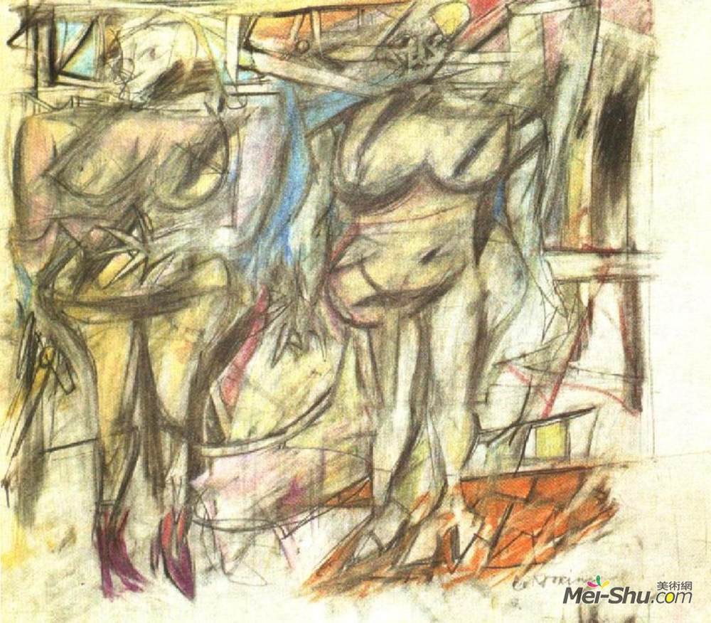 威廉·德·库宁(Willem de Kooning)高清作品《两女四》