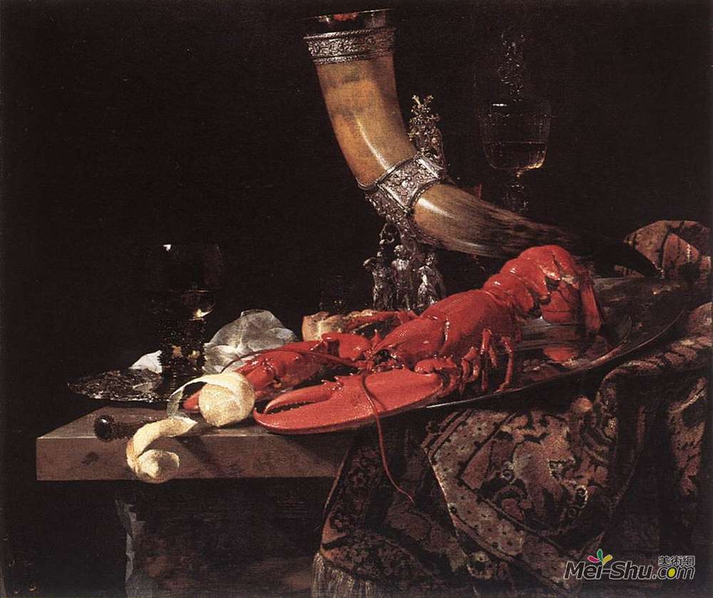 威廉·考尔夫(Willem Kalf)高清作品《静物与饮酒喇叭》