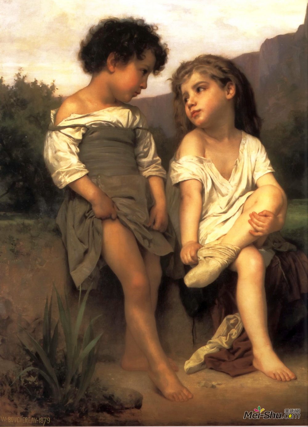 威廉·阿道夫·布格罗(William-Adolphe Bouguereau)高清作品《在溪边》