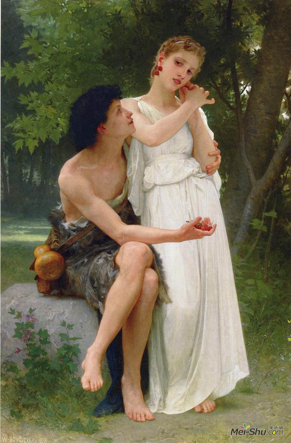 威廉·阿道夫·布格罗(William-Adolphe Bouguereau)高清作品《她的第一批珠宝》