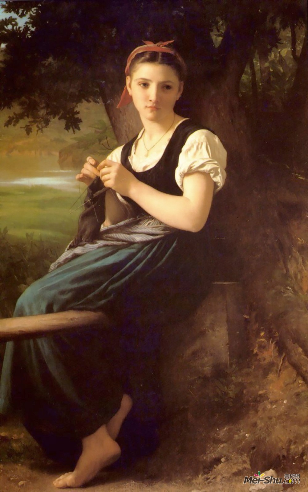 威廉·阿道夫·布格罗(William-Adolphe Bouguereau)高清作品《编织女孩》