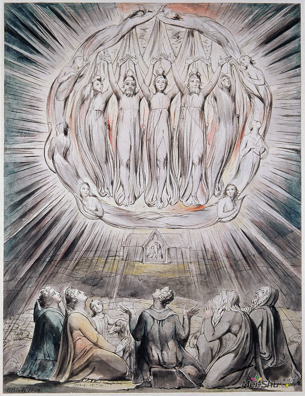 威廉·布莱克(William Blake)高清作品《天使出现在牧羊人身上》