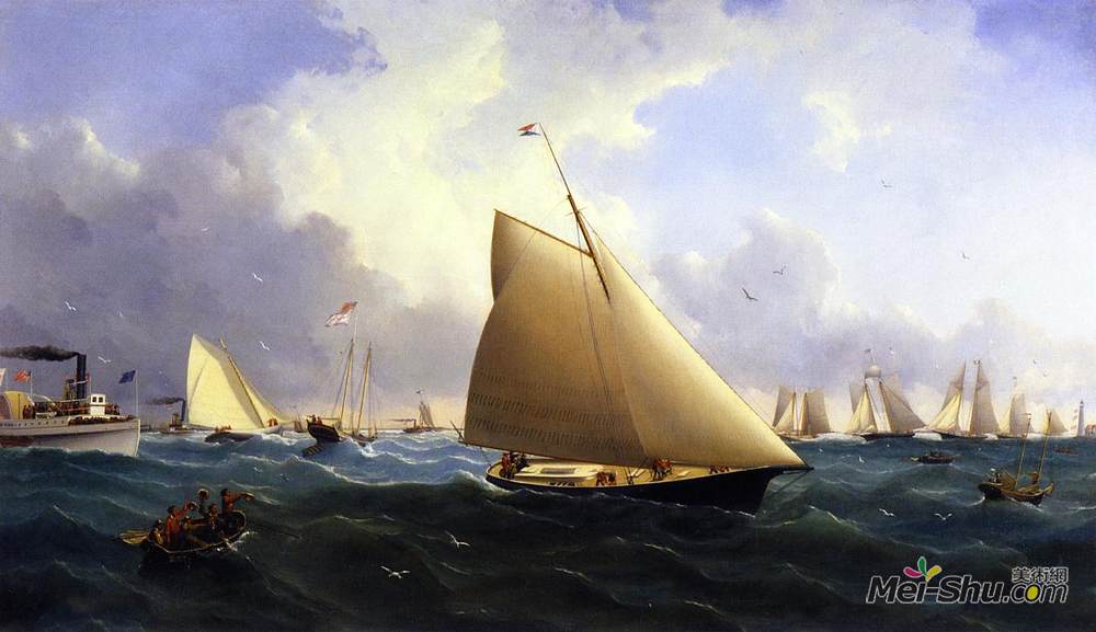 列夫拉格里奥(William Bradford)高清作品《纽约游艇俱乐部帆船赛新贝德福德1856》