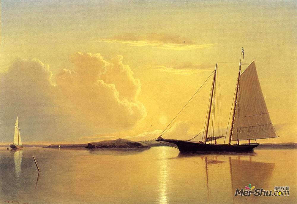 列夫拉格里奥(William Bradford)高清作品《日出港费尔海港港帆船》
