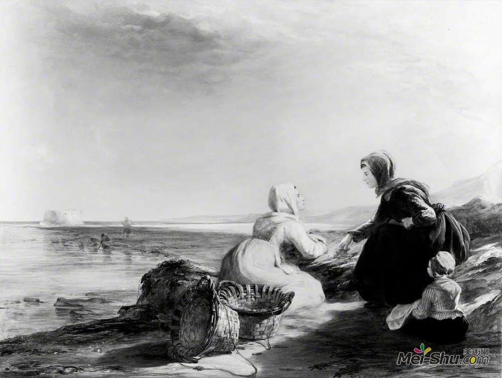 威廉·柯林斯(William Collins)高清作品《在布洛涅附近的海岸上的女渔民》
