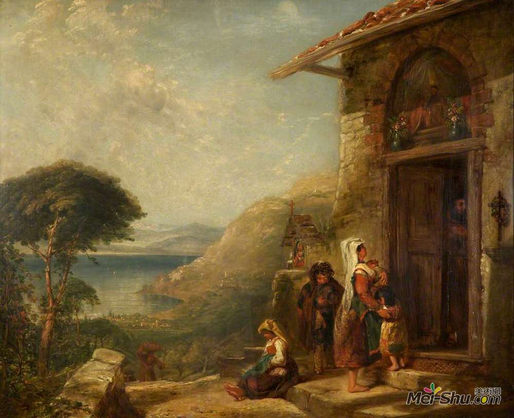 威廉·柯林斯(William Collins)高清作品《Poor Travellers at the Door of a Capuchin Convent near Vico,》