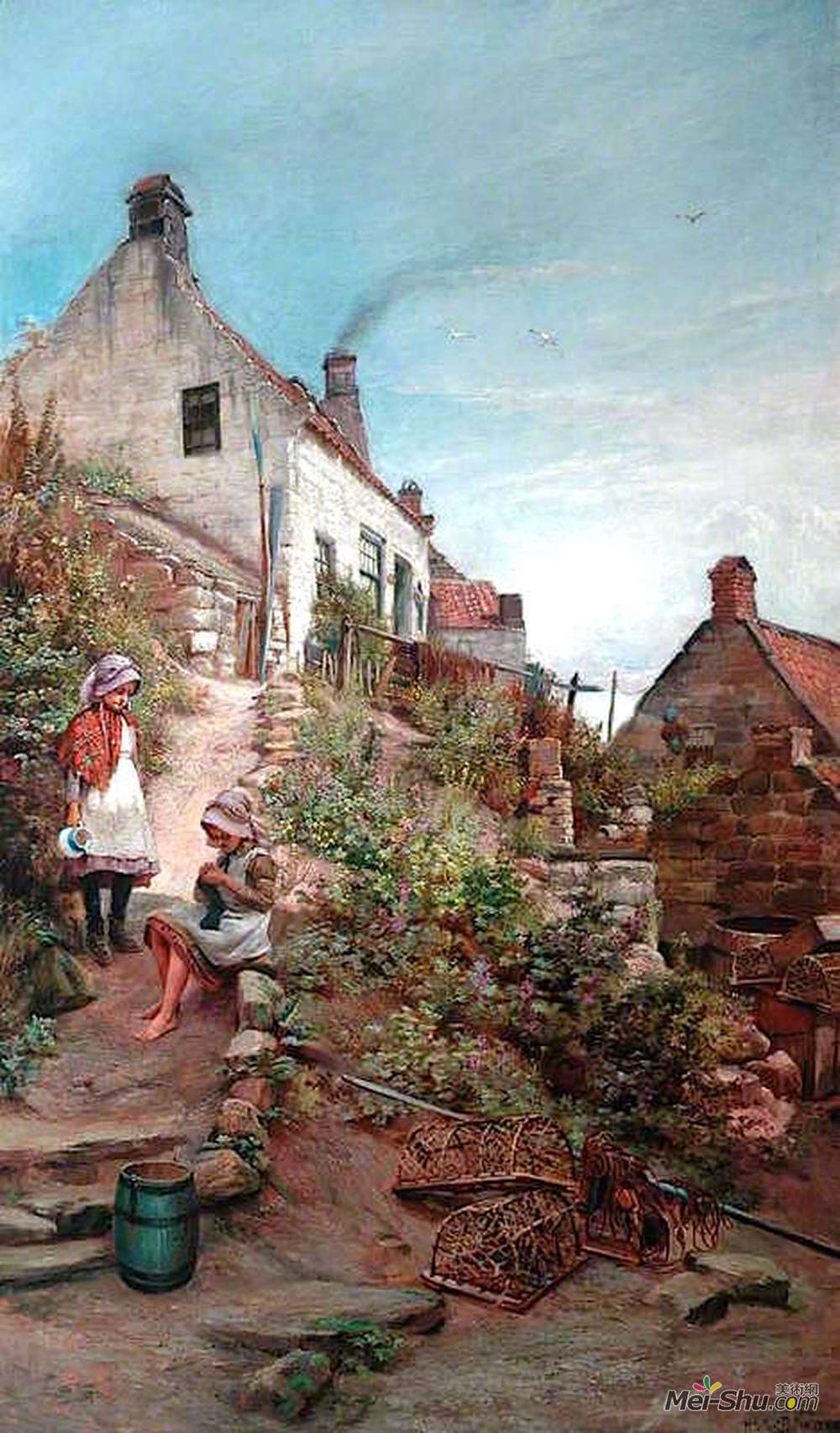 威廉·吉尔伯特·福斯特(William Gilbert Foster)高清作品《小屋里的两个女孩》