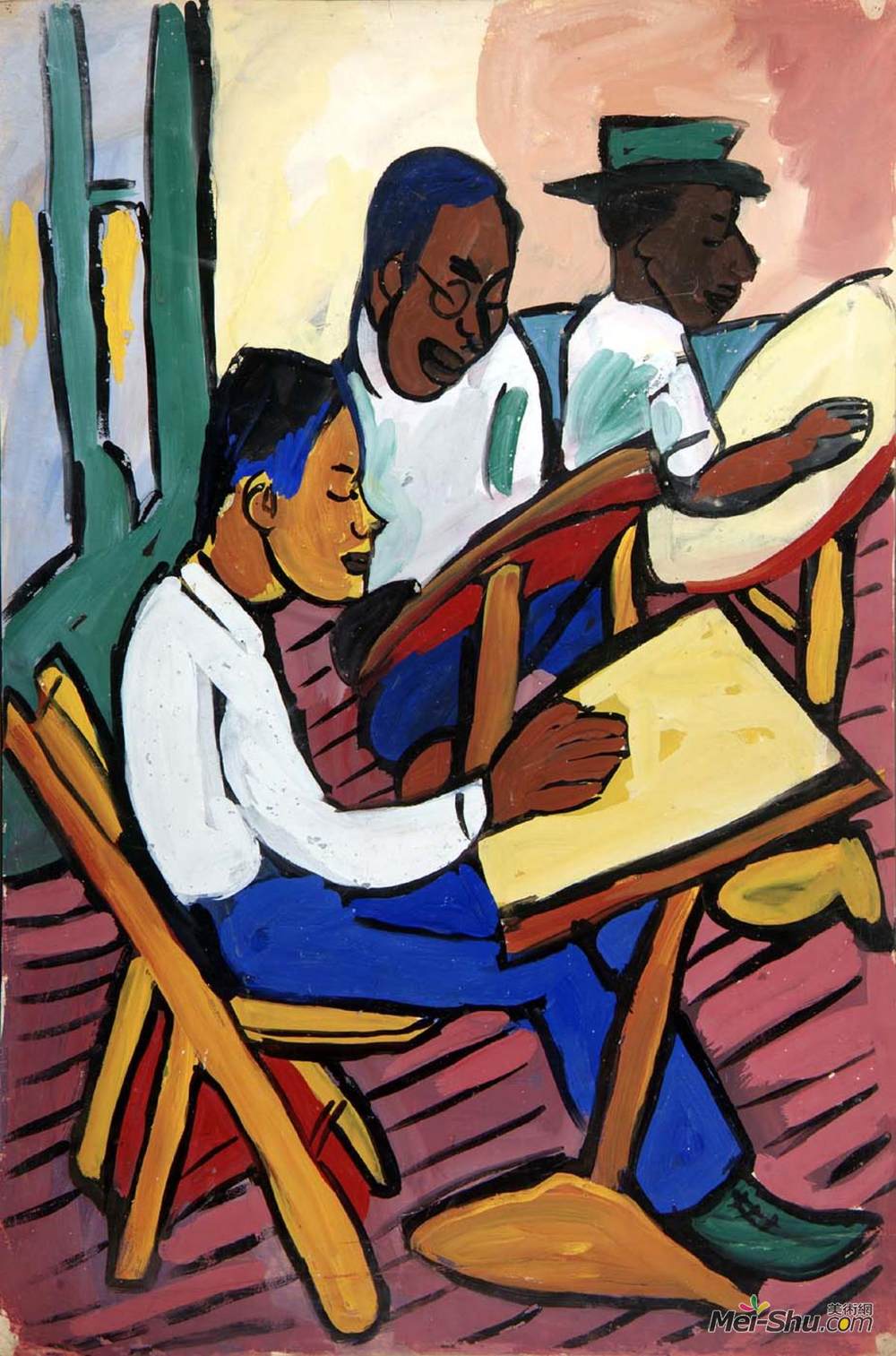 威廉·H·约翰逊(William H. Johnson)高清作品《艺术班三人》