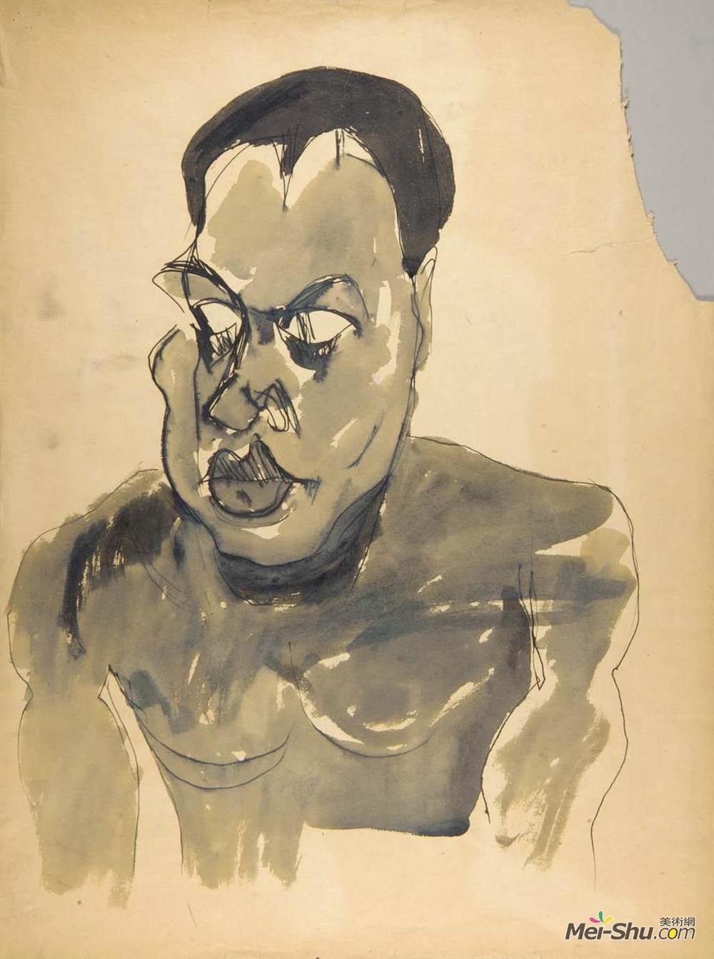 威廉·H·约翰逊(William H. Johnson)高清作品《男性裸体肖像胸像》