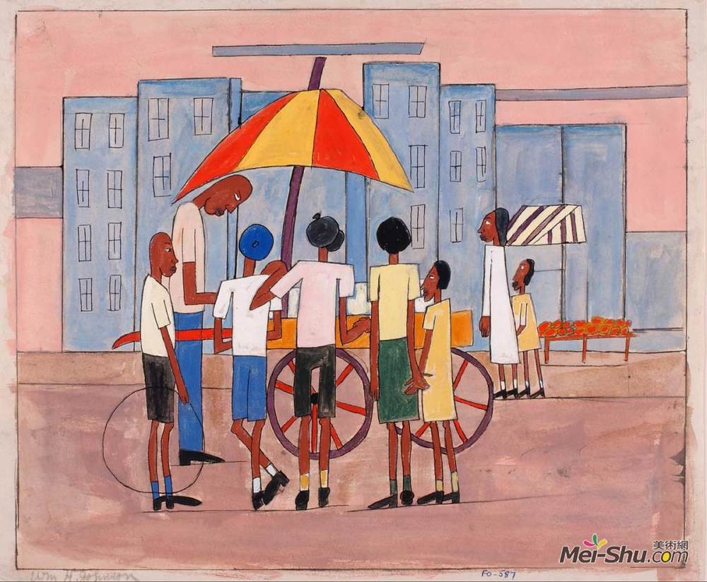 威廉·H·约翰逊(William H. Johnson)高清作品《冰淇淋摊上的孩子们》