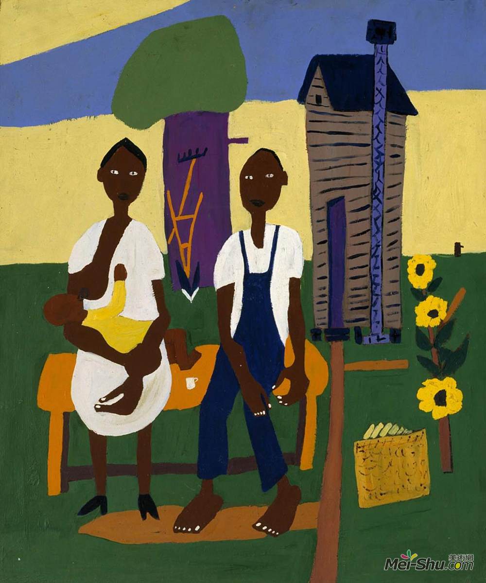 威廉·H·约翰逊(William H. Johnson)高清作品《农场家庭-护理儿童》