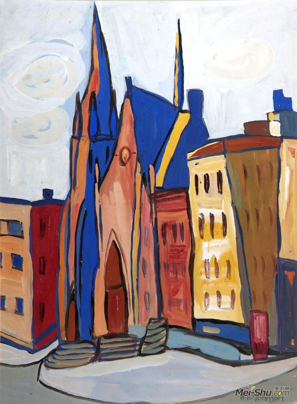 威廉·H·约翰逊(William H. Johnson)高清作品《伦诺克斯大街教堂》
