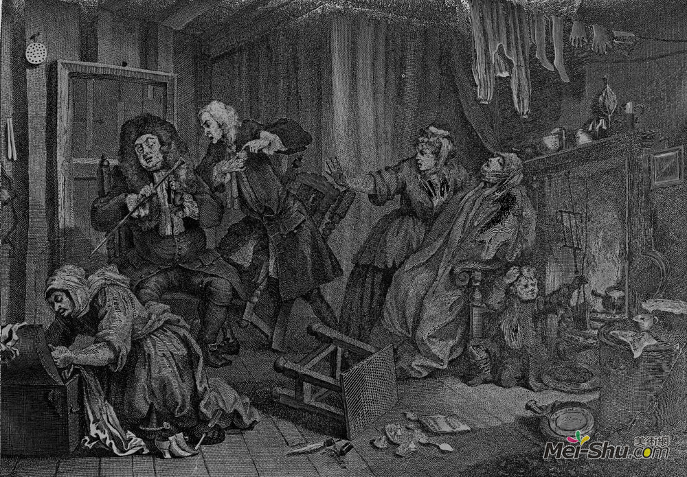 威廉·荷加斯(William Hogarth)高清作品《妓女的进步，第5版》