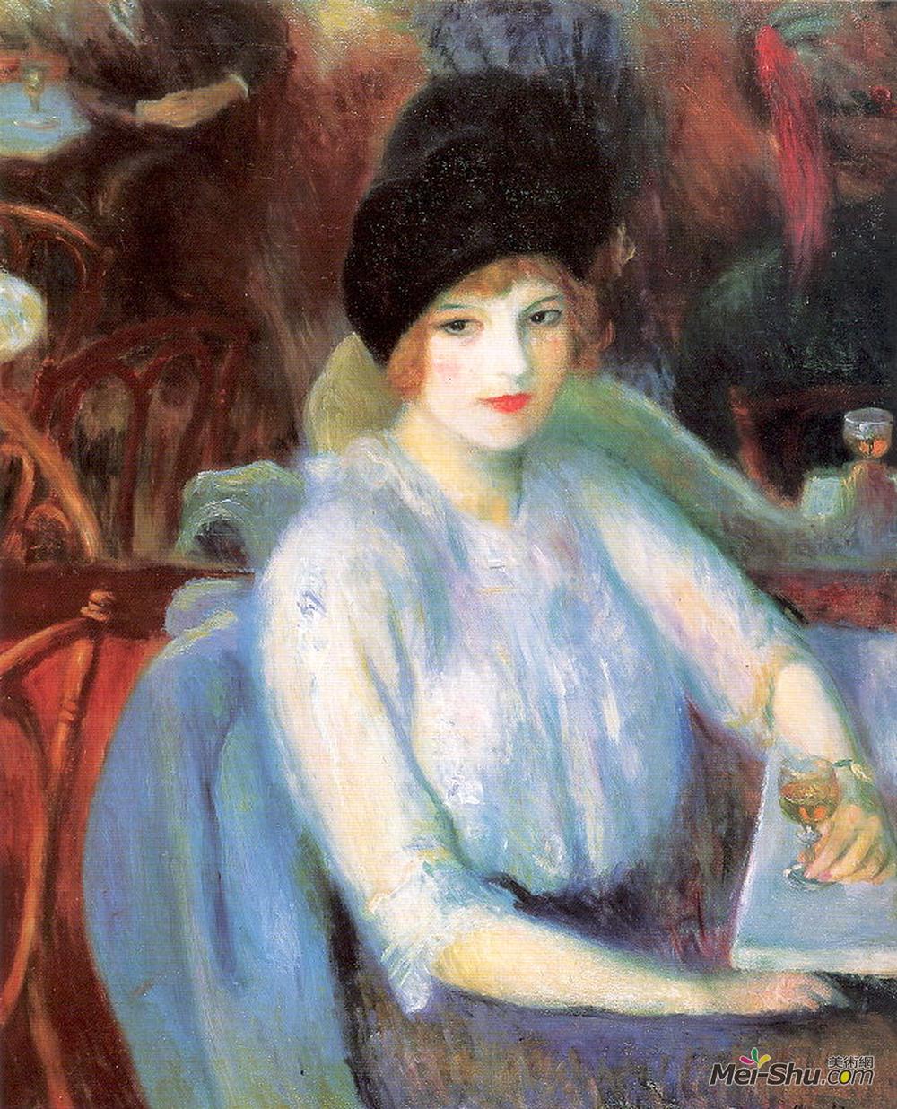 威廉·詹姆斯·格莱肯斯(William James Glackens)高清作品《Caf&é Lafayette (Portrait of Kay Laurel)》