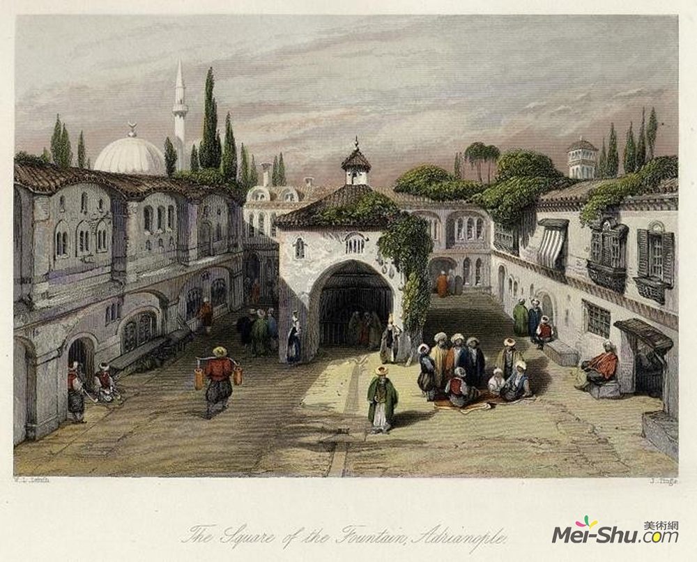 威廉·莱顿·里奇(William Leighton Leitch)高清作品《The Square of the Fountain, Adrianople (after Leitch)》