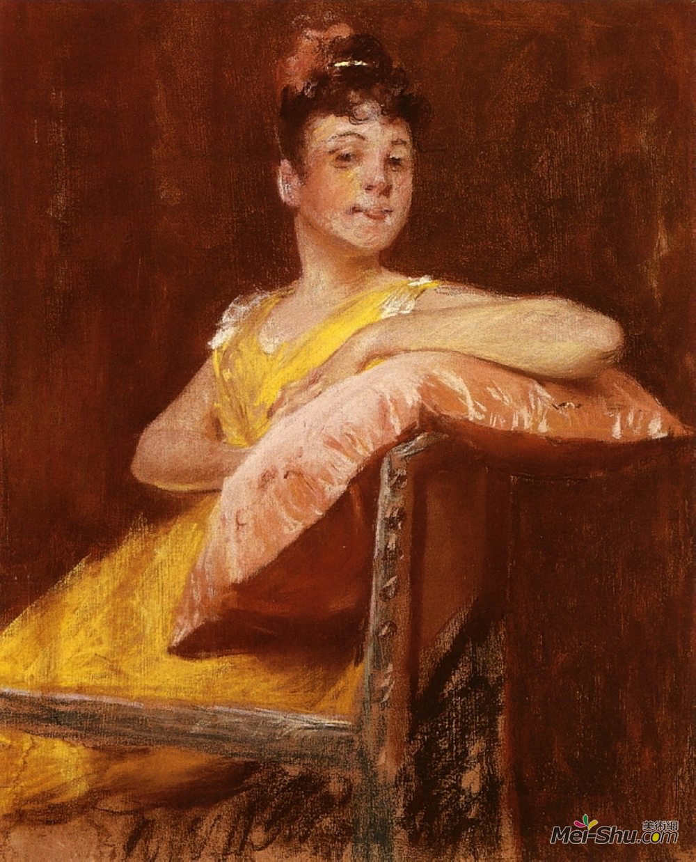 威廉·梅里特·切斯(William Merritt Chase)高清作品《穿着黄色长袍的女孩》