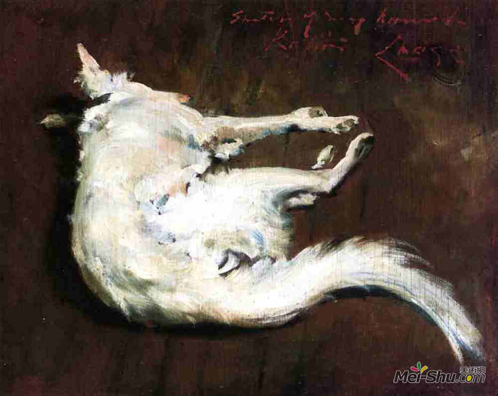 威廉·梅里特·切斯(William Merritt Chase)高清作品《A Sketch of My Hound Kuttie》