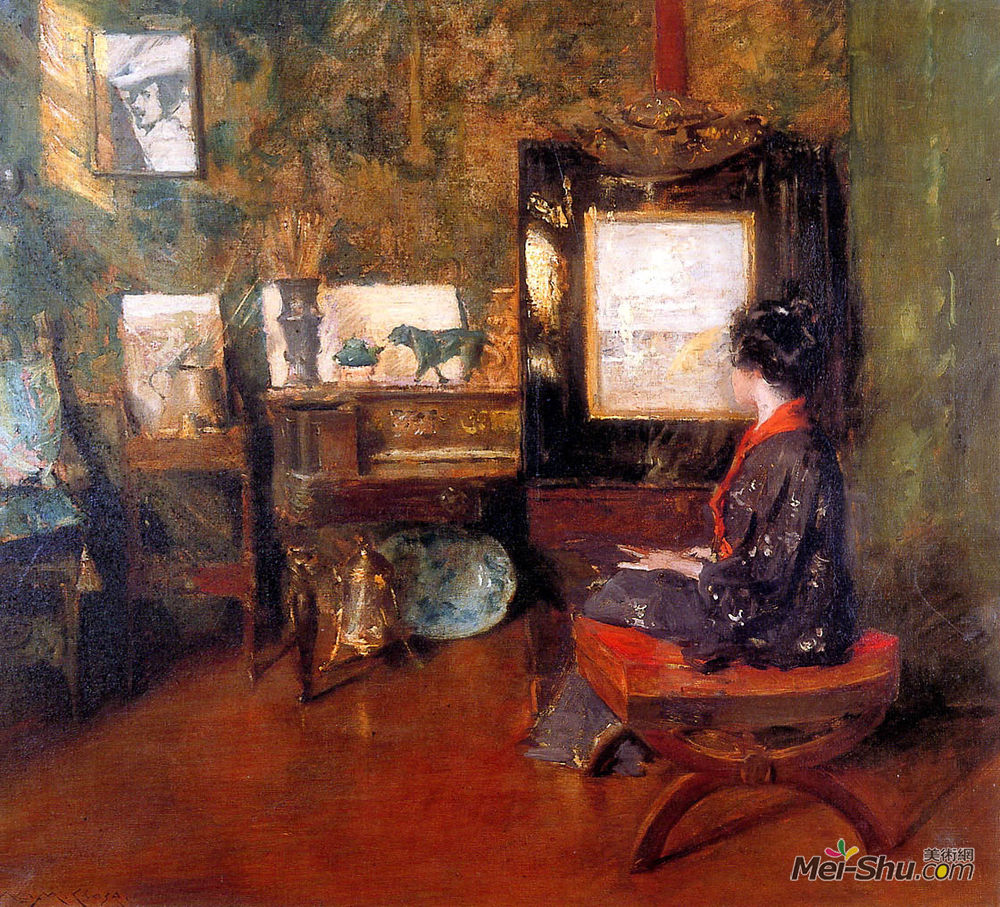 威廉·梅里特·切斯(William Merritt Chase)高清作品《Alice in studio in Shinnecock Long Island Sun》