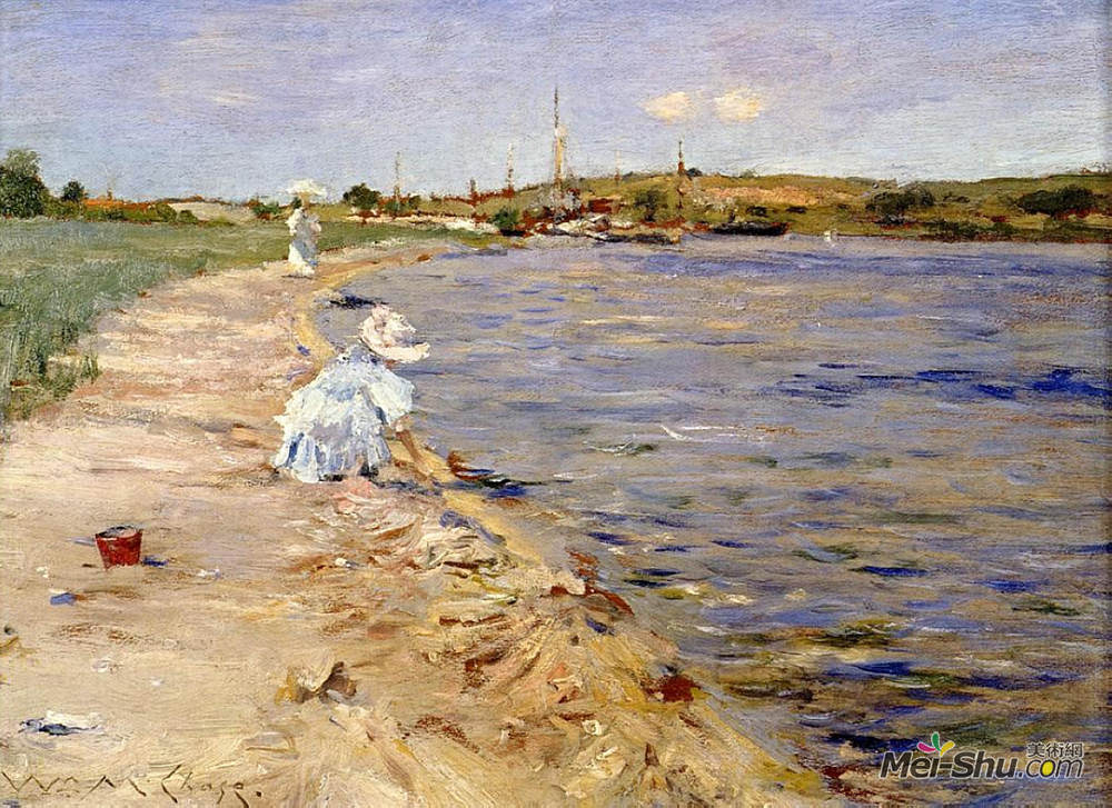 威廉·梅里特·切斯(William Merritt Chase)高清作品《海滩场景-独木舟之晨》