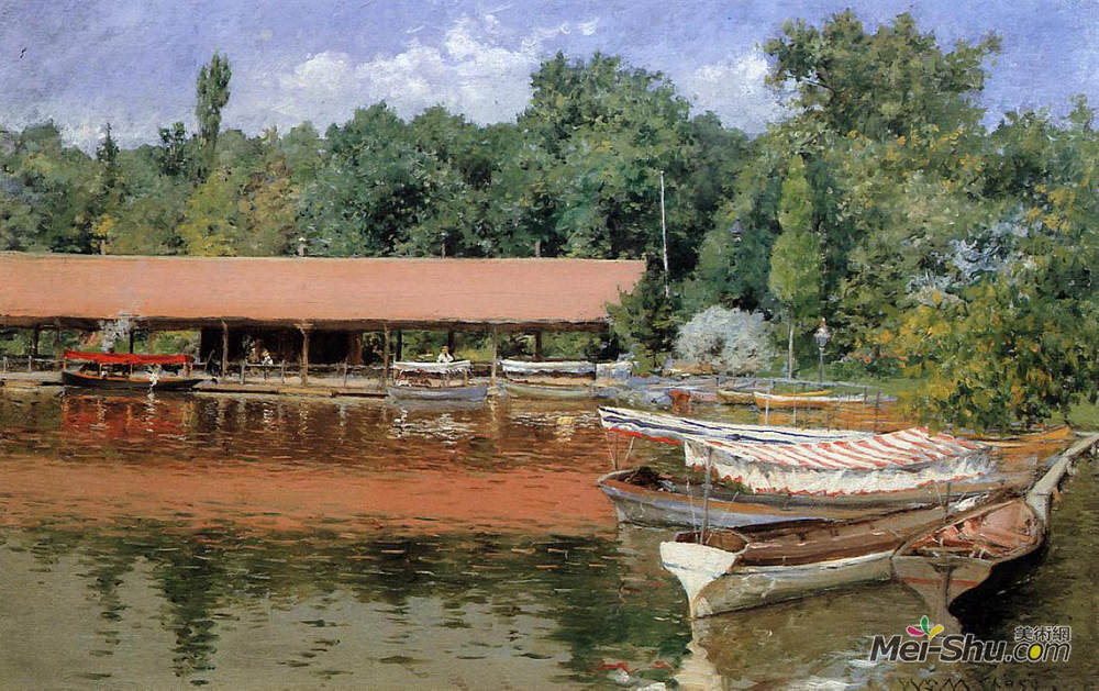 威廉·梅里特·切斯(William Merritt Chase)高清作品《Boat House, Prospect Park (aka Boats on the Lake, Prospect P》