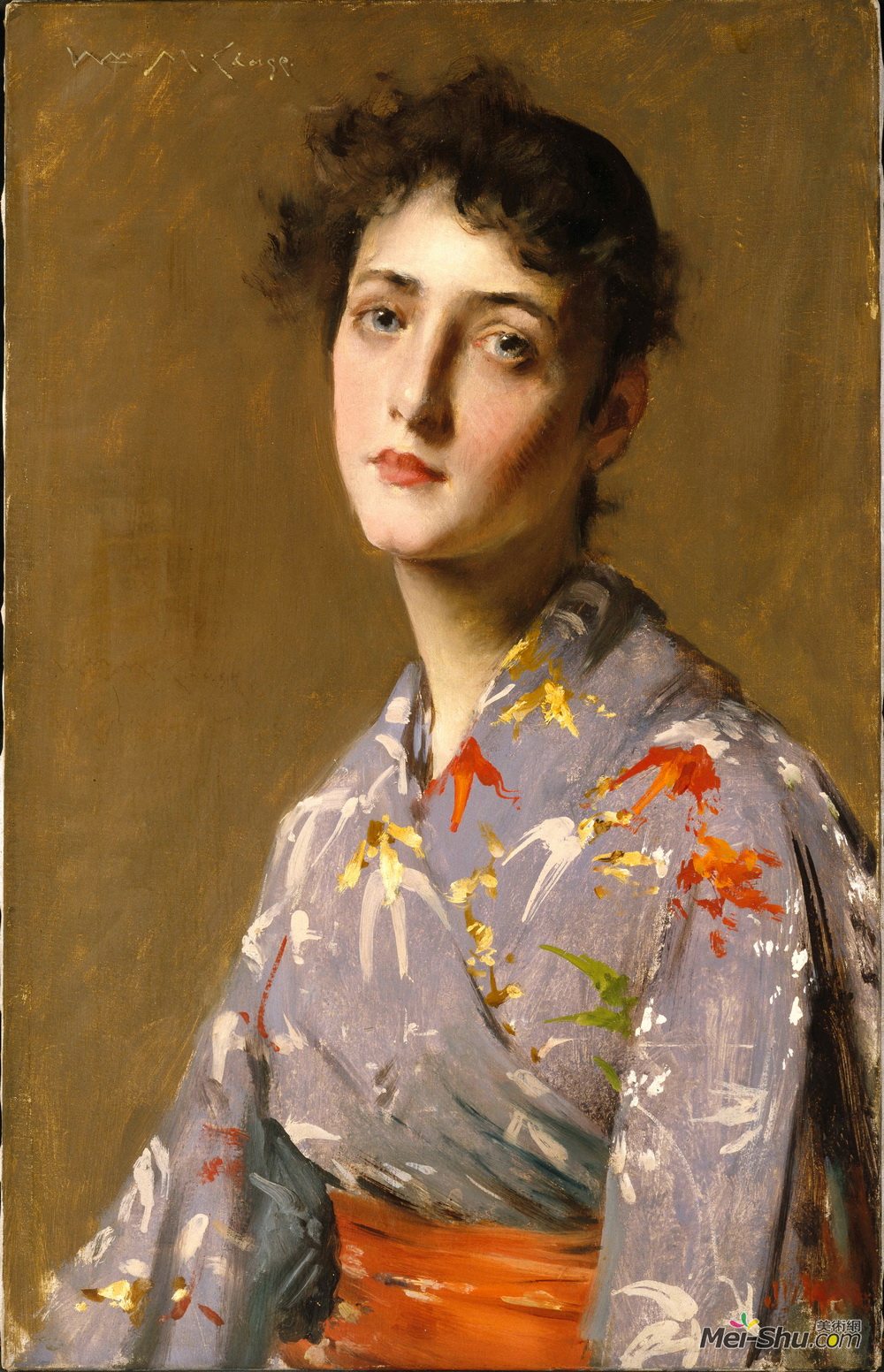 威廉·梅里特·切斯(William Merritt Chase)高清作品《日本服饰中的女孩》