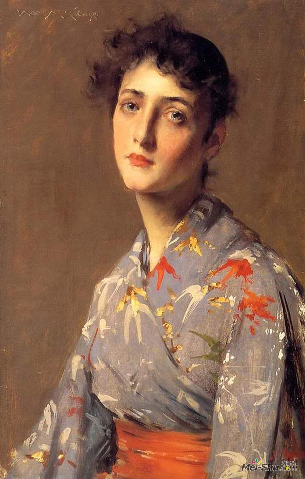 威廉·梅里特·切斯(William Merritt Chase)高清作品《日本和服中的女孩》