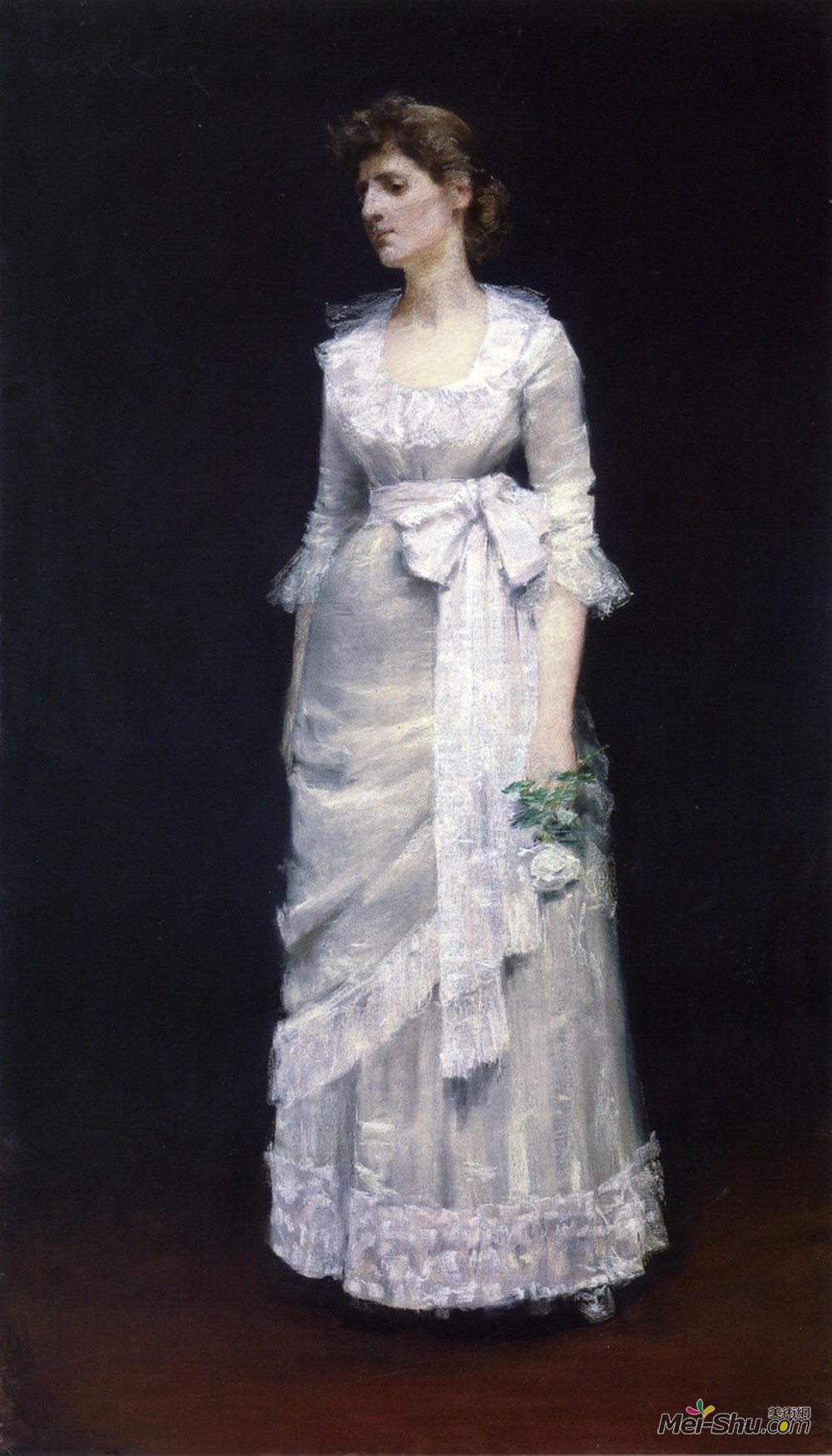 威廉·梅里特·切斯(William Merritt Chase)高清作品《穿白色长袍的女士》