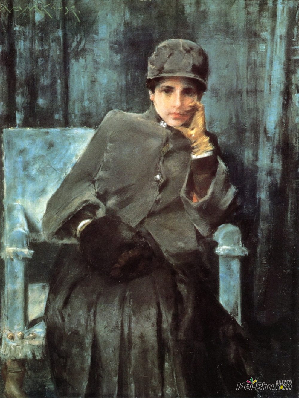 威廉·梅里特·切斯(William Merritt Chase)高清作品《冥想（艺术家妻子的肖像）》