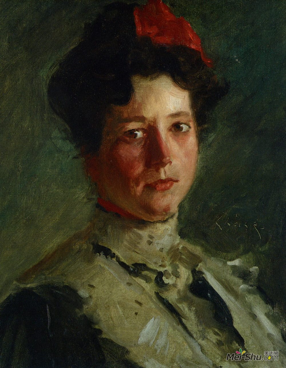 威廉·梅里特·切斯(William Merritt Chase)高清作品《玛莎沃尔特的肖像》