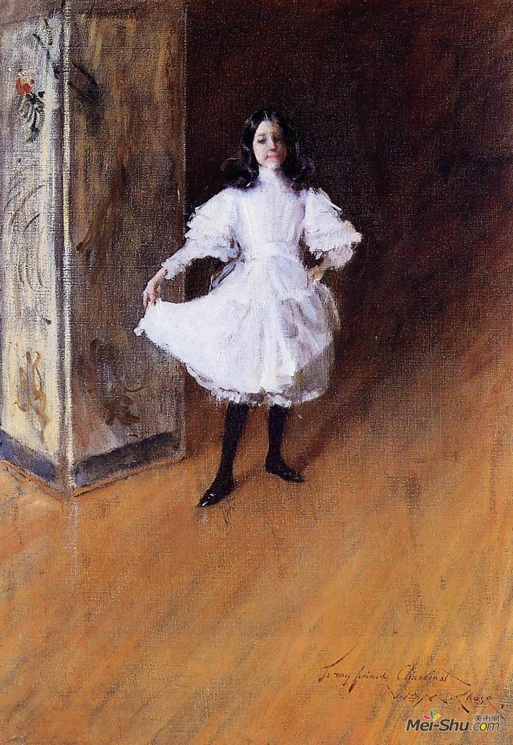 威廉·梅里特·切斯(William Merritt Chase)高清作品《艺术家的女儿肖像（多萝西）》