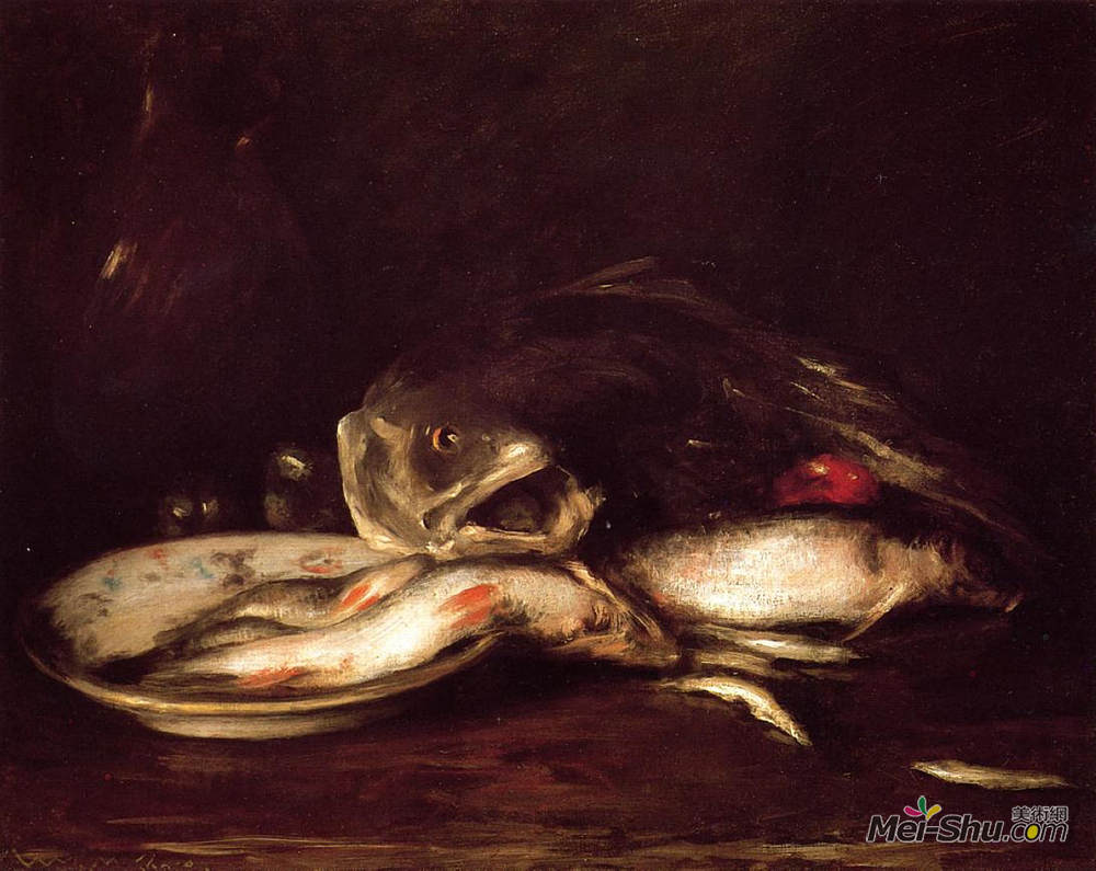 威廉·梅里特·切斯(William Merritt Chase)高清作品《鱼的静物》