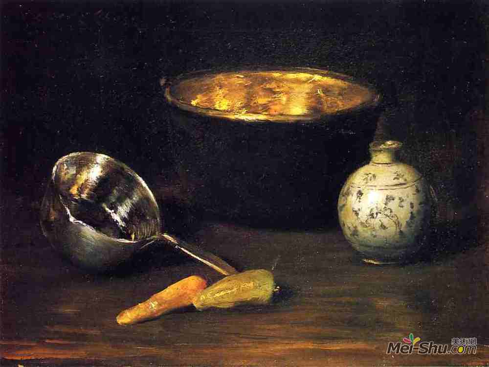 威廉·梅里特·切斯(William Merritt Chase)高清作品《胡椒胡萝卜的静物》