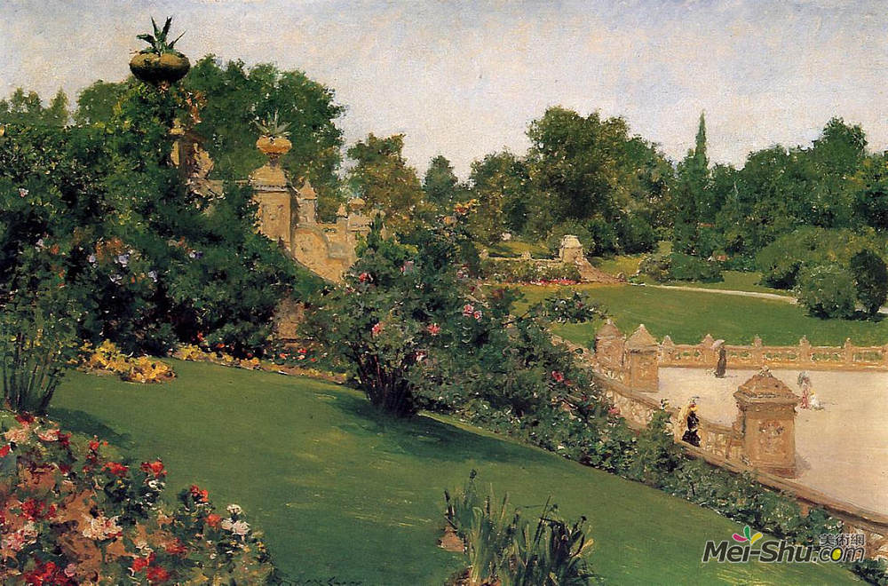 威廉·梅里特·切斯(William Merritt Chase)高清作品《在购物中心的阳台，坎特拉公园》