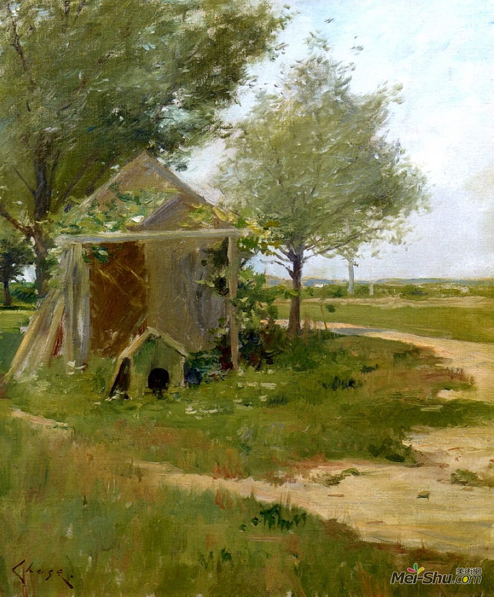 威廉·梅里特·切斯(William Merritt Chase)高清作品《后院，希诺尼克，长岛，纽约》