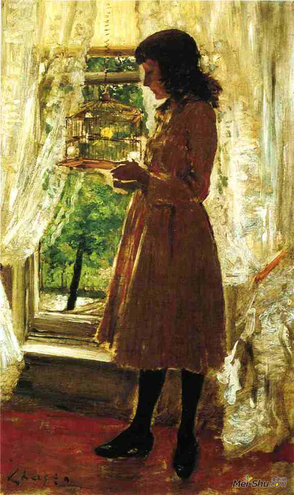 威廉·梅里特·切斯(William Merritt Chase)高清作品《宠物金丝雀》