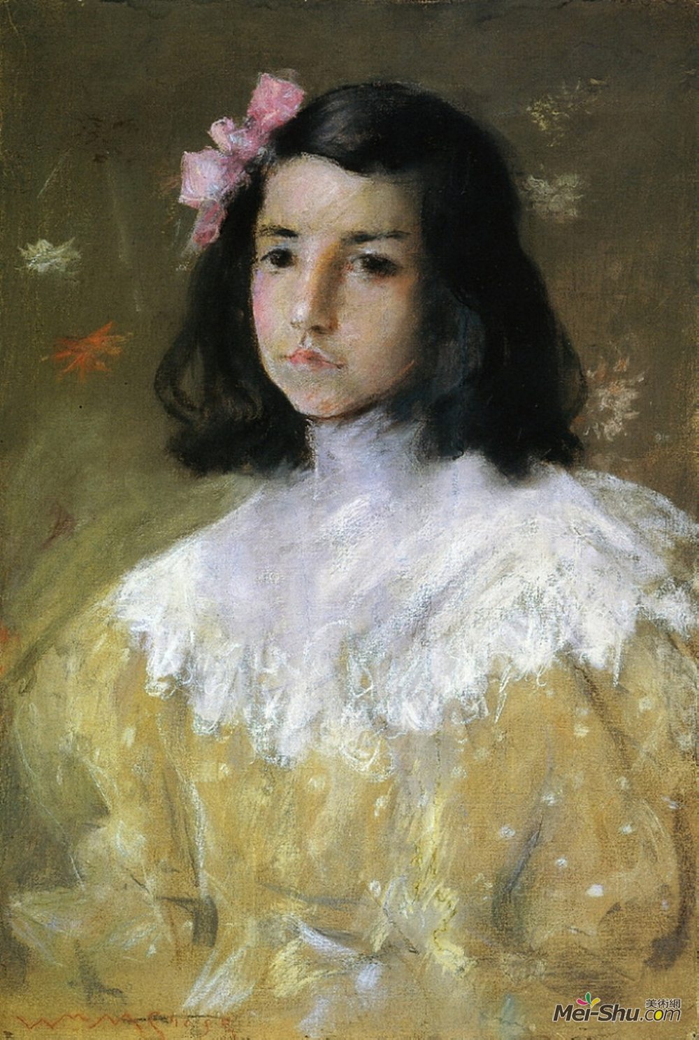 威廉·梅里特·切斯(William Merritt Chase)高清作品《粉红蝴蝶结》