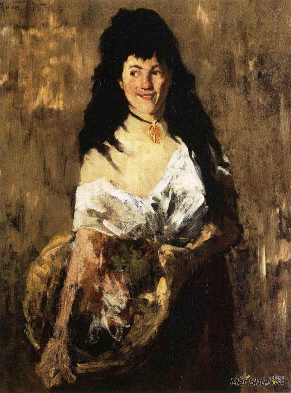 威廉·梅里特·切斯(William Merritt Chase)高清作品《带篮子的女人》