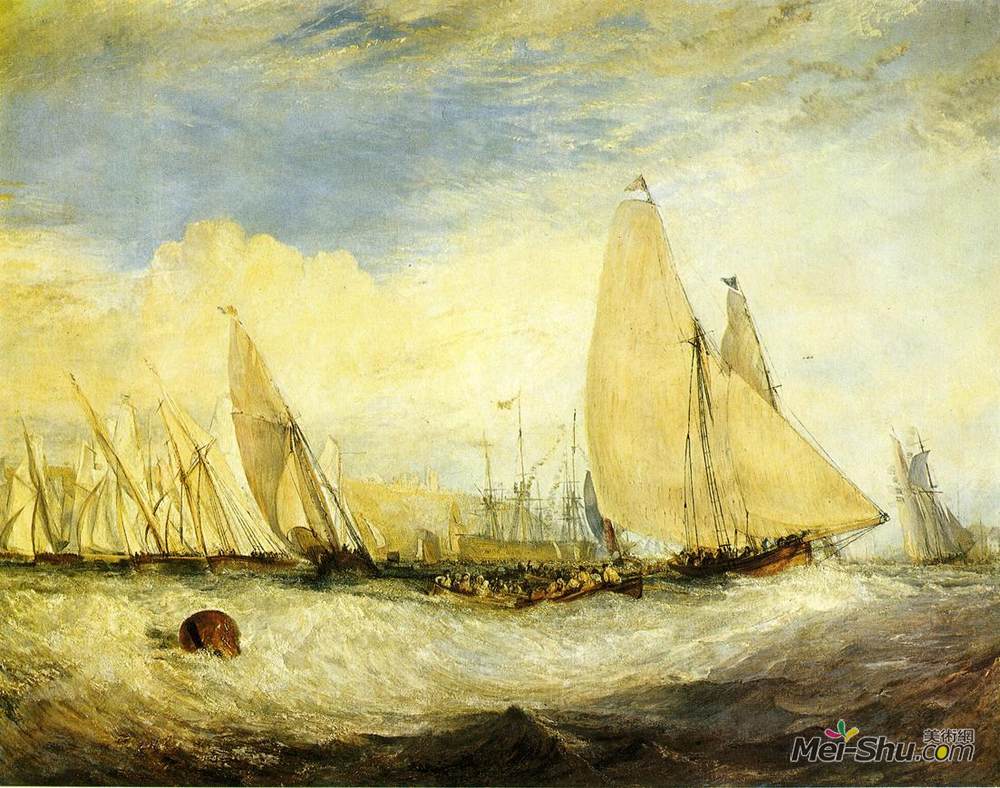 约瑟夫·马洛德·威廉·透纳(J.M.W. Turner)高清作品《East Cowes Castle, the seat of J.Nash, Esq. the Regatta beat》