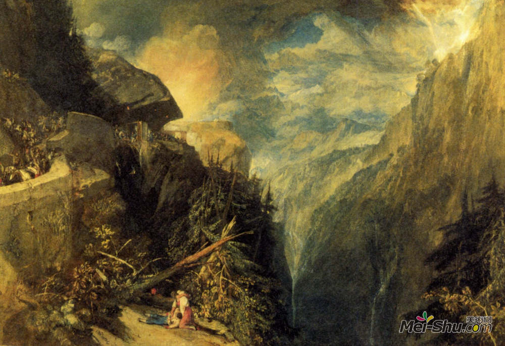 约瑟夫·马洛德·威廉·透纳(J.M.W. Turner)高清作品《The Battle of Fort Rock, Val d'Aoste, Piedmont》