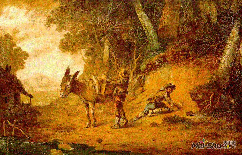 威廉·威廉姆斯(William Williams)高清作品《树木繁茂的景观与包骡子》