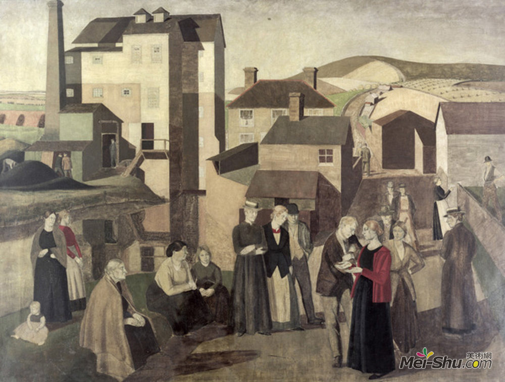 威尼弗雷德·奈茨(Winifred Knights)高清作品《一个村庄里的街道，手在交谈》