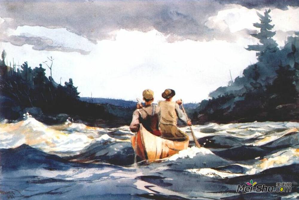 温斯洛·荷默(Winslow Homer)高清作品《急流中的独木舟》