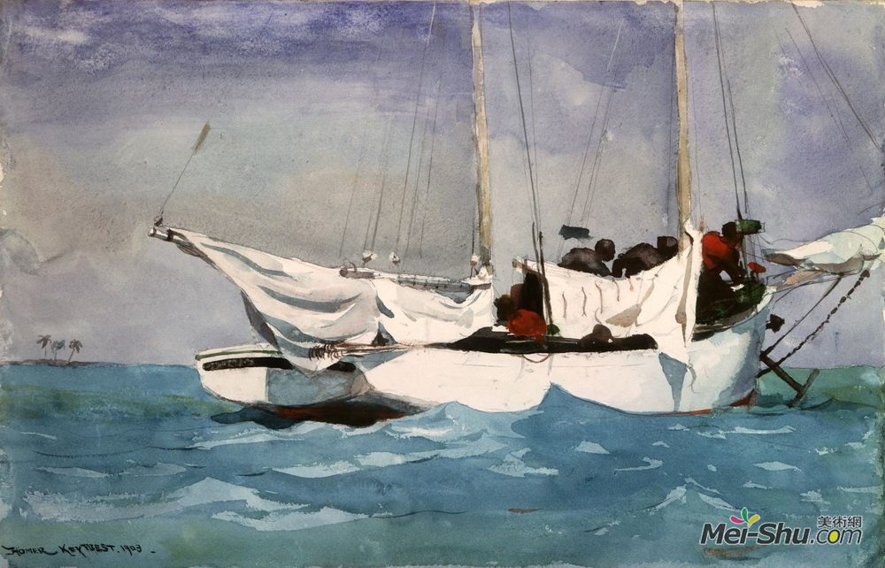 温斯洛·荷默(Winslow Homer)高清作品《基韦斯特牵引锚》