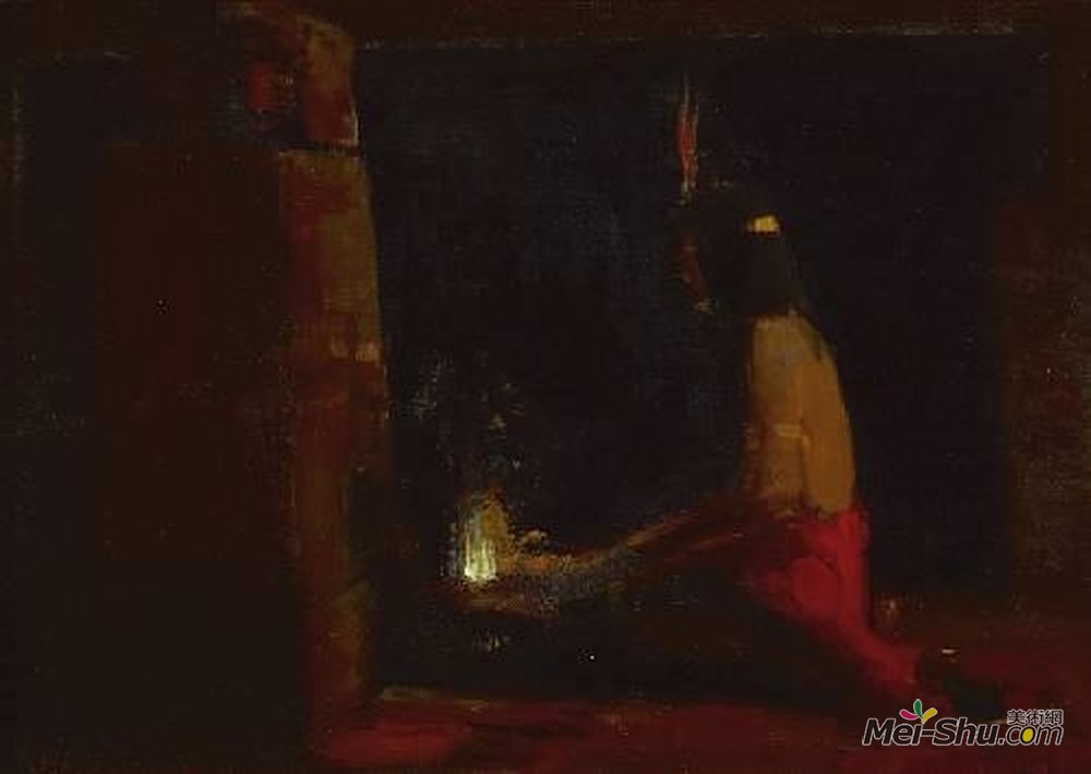 泽维尔·马丁内斯(Xavier Martinez)高清作品《霍皮印第安人在壁炉旁》
