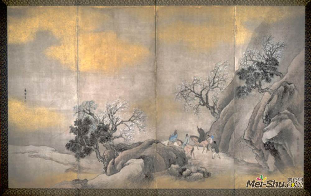 与谢芜村(Yosa Buson)高清作品《春天的马背上的旅行者》