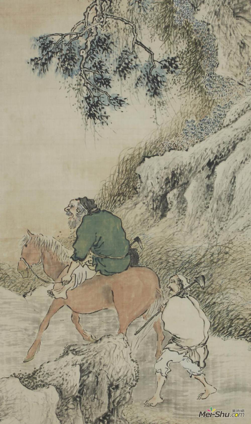 与谢芜村(Yosa Buson)高清作品《山中的草药采集者（详细）》