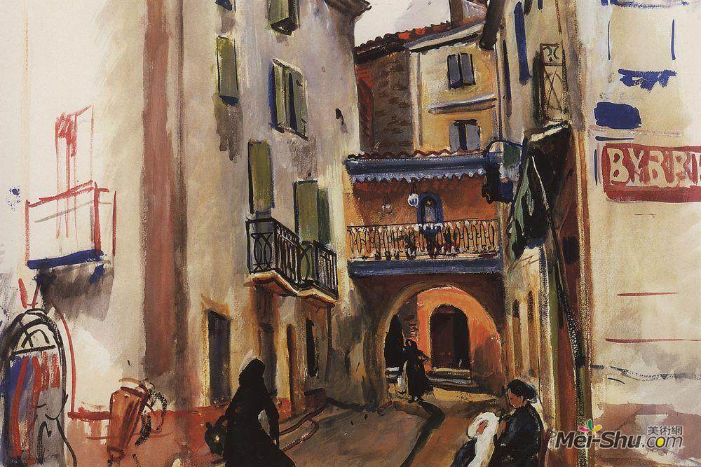 齐内达·塞莱布里阿库娃(Zinaida Serebriakova)高清作品《Collioure. A street with arch》