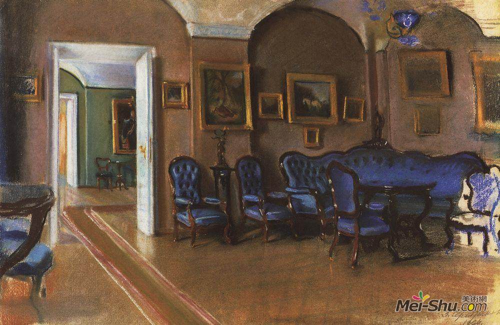 齐内达·塞莱布里阿库娃(Zinaida Serebriakova)高清作品《加特契纳。内部》